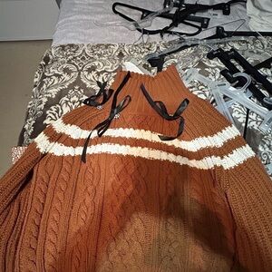 Maeve Rust and Cream Turtleneck Sweater